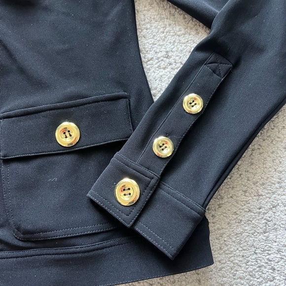 Boston Proper Black Gold Accent Button Zip Up Blazer - Picture 2 of 4